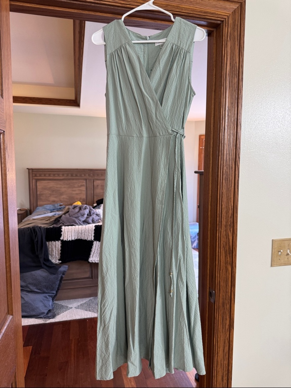 Calvin Klein Sleeveless Wrap Maxi Dress in Sage Green